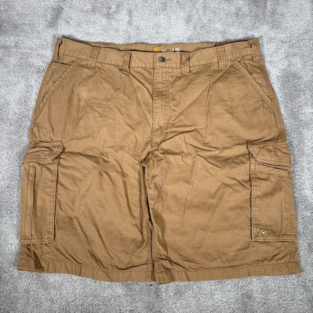 Carhartt Force Tappen Cargo Shorts Mens 44 Brown Ripstop Canvas Utility Workwear